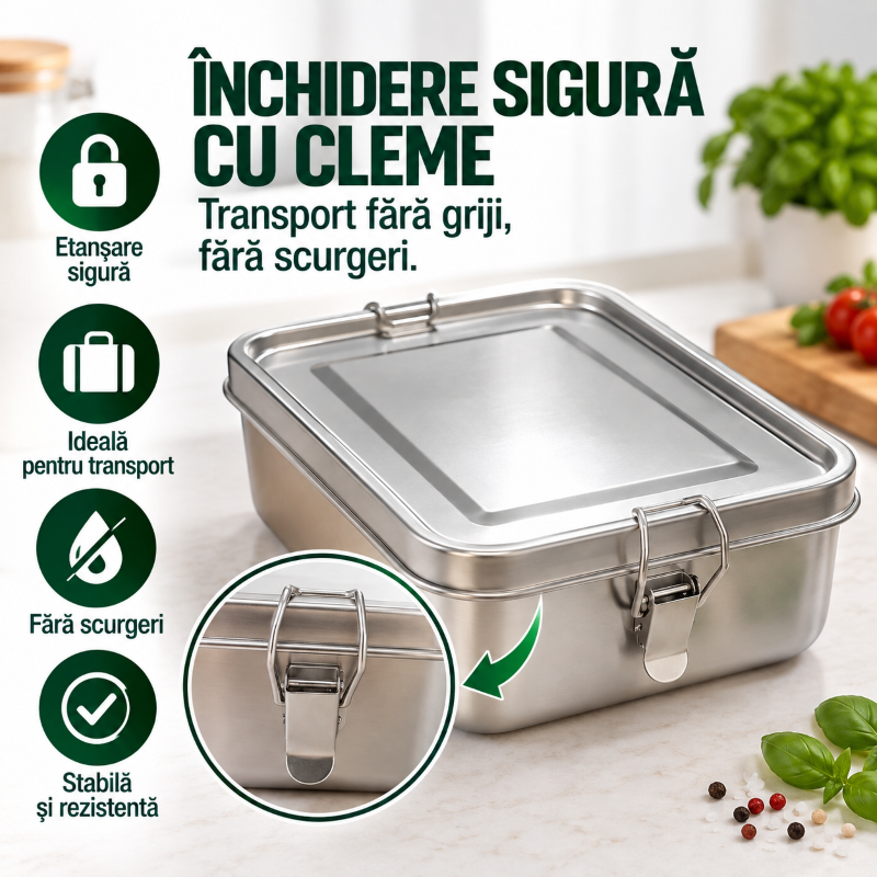 Caserolă cu închidere sigură cu cleme